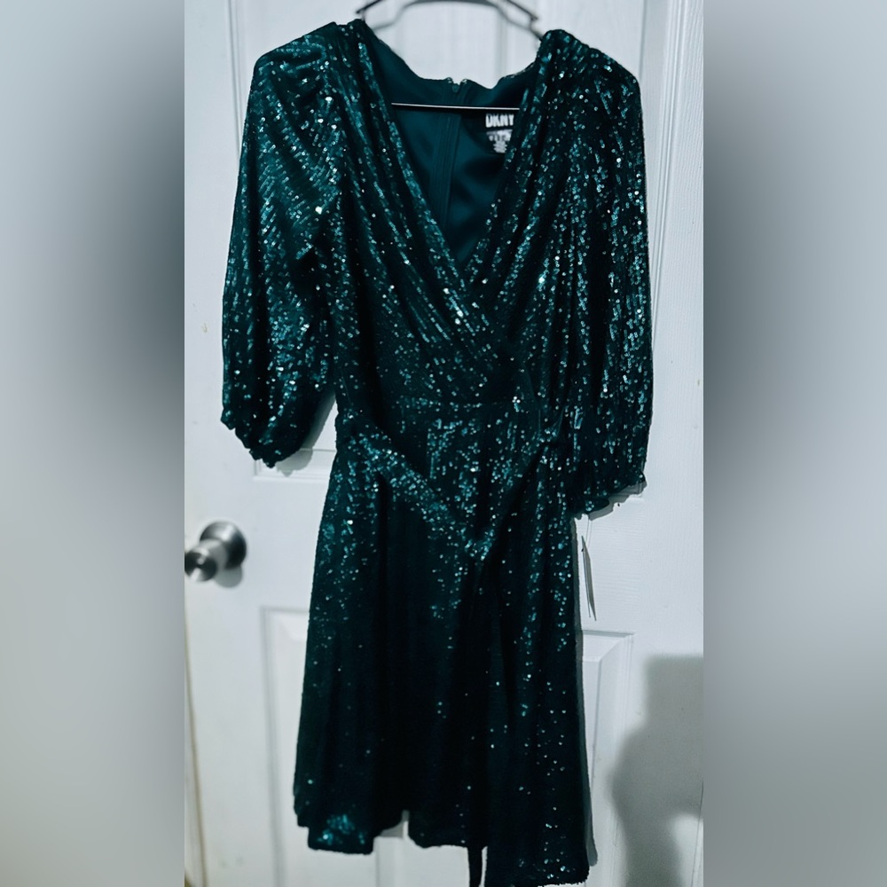 Sz 10 DKNY Emerald Green Sequence Party Dress